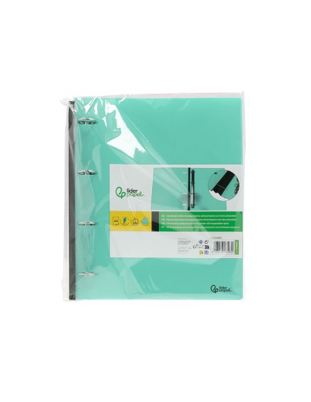 Carpeta liderpapel 4 anillas redondas 25 mm polipropileno din a4 ultra compacta con lomo extensible 4 cm verde