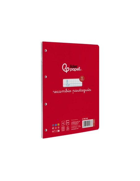 Recambio liderpapel cuarto pautaguia 100 hojas 75gr cuadriculado pautado 5 mm con margen 6 taladros
