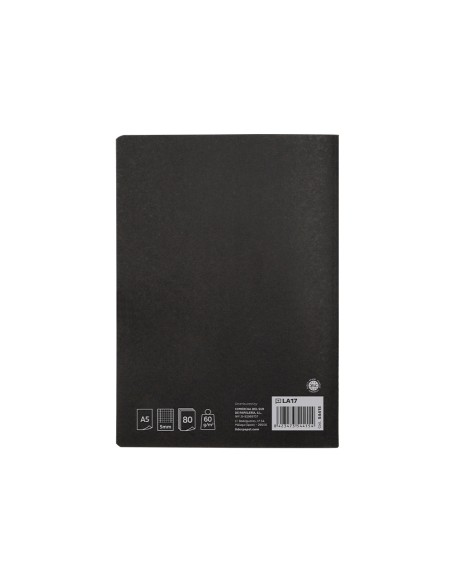 Libreta liderpapel tapa negra a5 80 hojas 60gr cuadro 5mm con doble margen
