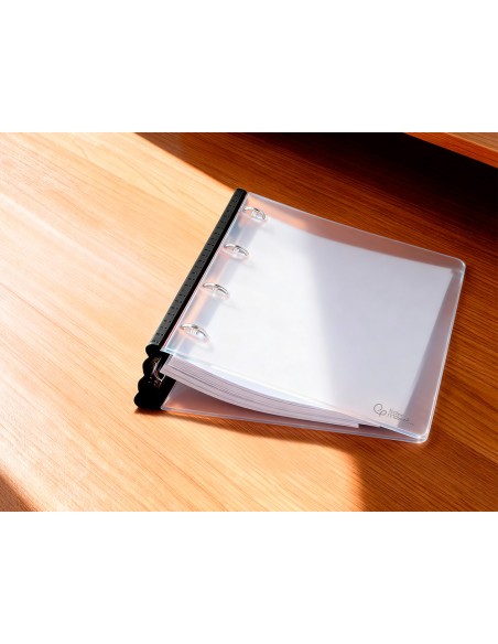Carpeta liderpapel 4 anillas redondas 25 mm polipropileno din a4 ultra compacta con lomo extensible 4 cm translucida