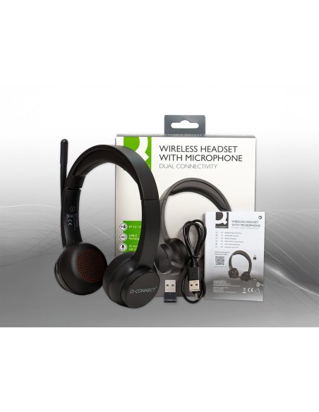 Auricular q-connect inalambrico diadema con microfono flexible y boton de bluetooth usb color negro