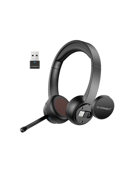 Auricular q-connect inalambrico diadema con microfono flexible y boton de bluetooth usb color negro