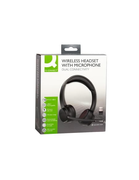 Auricular q-connect inalambrico diadema con microfono flexible y boton de bluetooth usb color negro