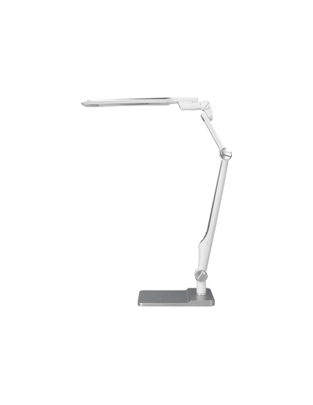 Lampara de escritorio q-connect led 9w 550 lm tactil 3 niveles de color brazo y base oscilantes color plateado
