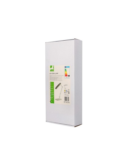 Lampara de escritorio q-connect led 9w 550 lm tactil 3 niveles de color brazo y base oscilantes color plateado