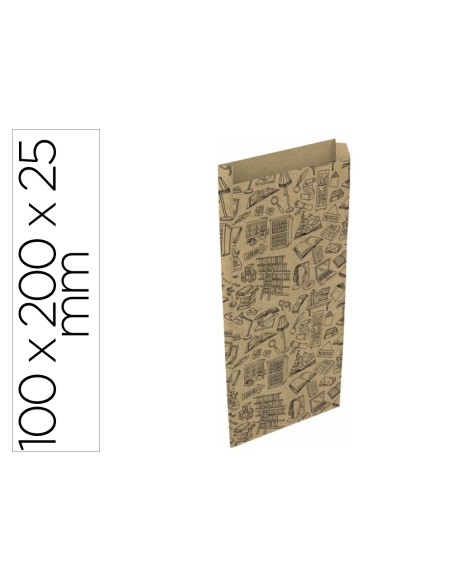 Sobre papel basika kraft reciclado con fuelle estampado libreria tamaño xxs 100x200 mm paquete de 25 unidades