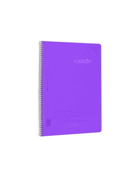 Cuaderno espiral carlin a4 tapa plastico 80h 90gr cuadro 4mm con margen color violeta