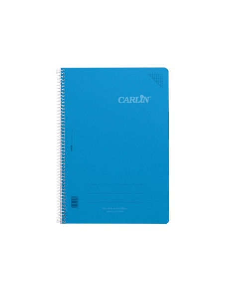 Cuaderno espiral carlin a4 tapa plastico 80h 90gr cuadro 4mm con margen color azul