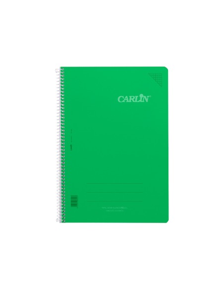 Cuaderno espiral carlin a4 tapa plastico 80h 90gr cuadro 4mm con margen color verde