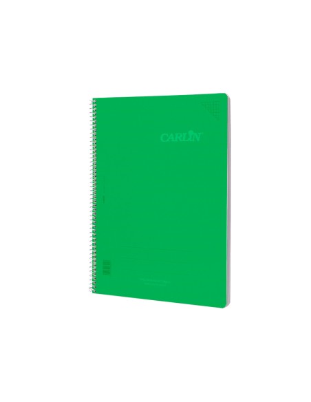 Cuaderno espiral carlin a4 tapa plastico 80h 90gr cuadro 4mm con margen color verde