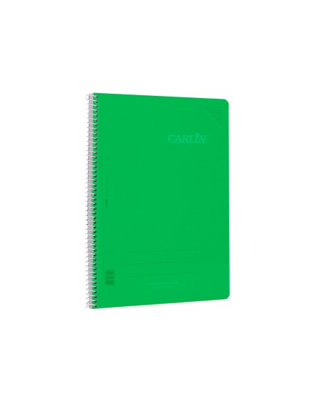 Cuaderno espiral carlin a4 tapa plastico 80h 90gr cuadro 4mm con margen color verde