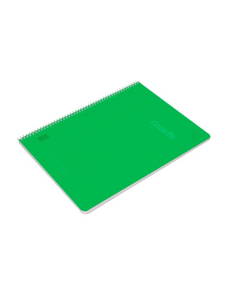 Cuaderno espiral carlin a4 tapa plastico 80h 90gr cuadro 4mm con margen color verde