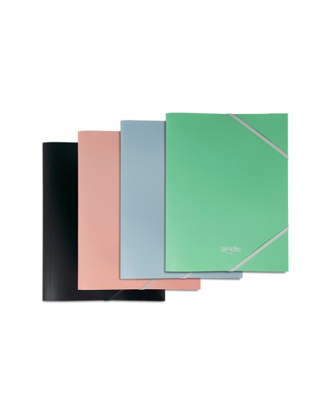 Carpeta pardo studio style gomas solapas polipropileno expositor de 48 unidades colores pastel surtidos