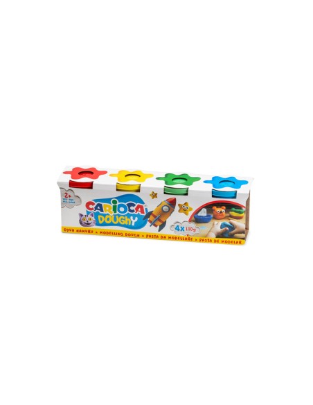 Pasta para modelar carioca doughy 110 g caja de 4 unidades colores surtidos