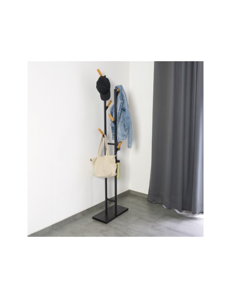 Perchero metalico maul rima pie 6 colgadores de madera color negro 1840x480x230 mm