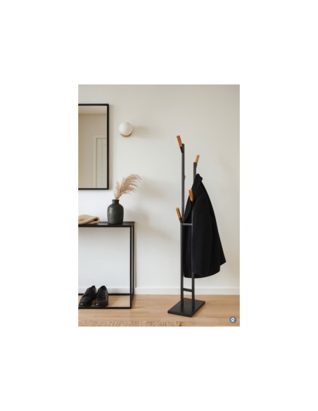 Perchero metalico maul rima pie 6 colgadores de madera color negro 1840x480x230 mm