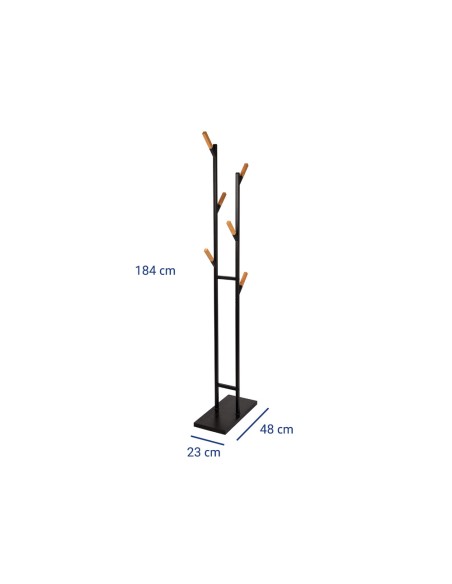 Perchero metalico maul rima pie 6 colgadores de madera color negro 1840x480x230 mm