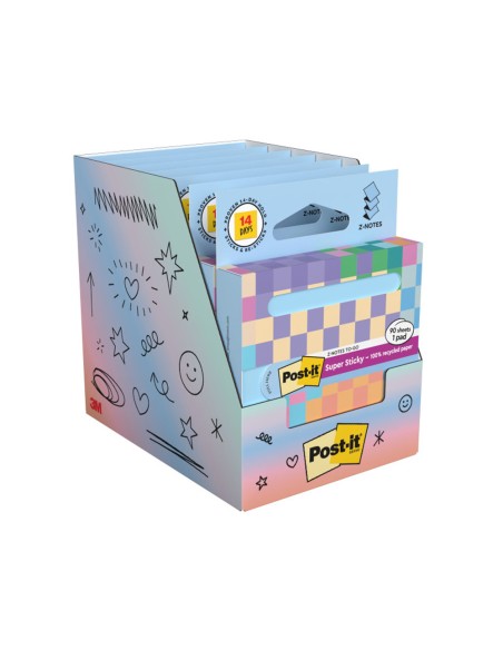 Bloc de notas adhesivas quita y pon post it z-notas super sticky 100% pefc 76x76 mm dispensador 90 hojas azul