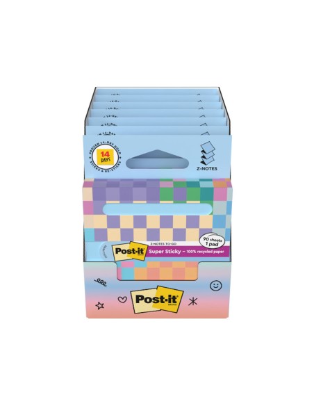 Bloc de notas adhesivas quita y pon post it z-notas super sticky 100% pefc 76x76 mm dispensador 90 hojas azul