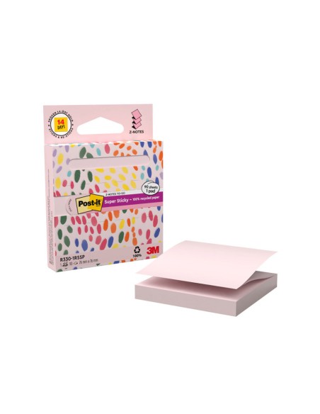 Bloc de notas adhesivas quita y pon post it z-notas super sticky 100% pefc 76x76 mm dispensador 90 hojas rosa