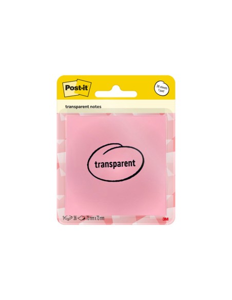 Bloc de notas adhesivas quita y pon post-it 73x73 mm 36 hojas transparente salmón