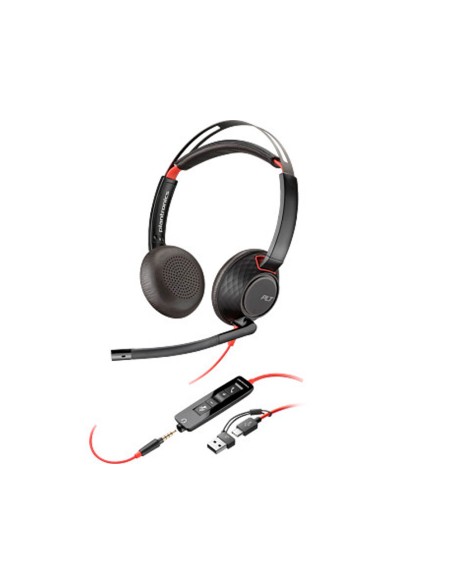 Auriculares poly con cable blackwire 5220 usb-c conexion 3,5 mm adaptador usb-c/a