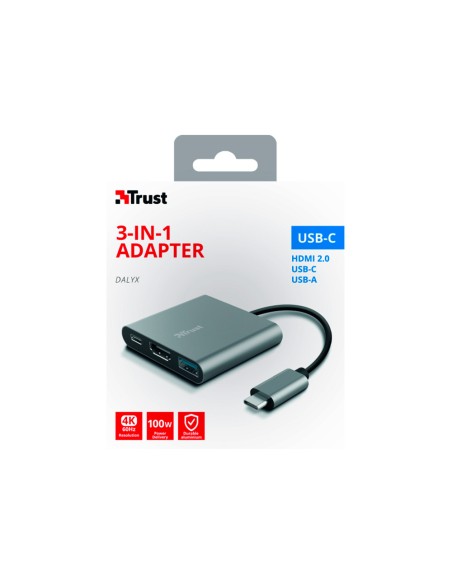 Adaptador trust dalyx 3 en 1 multipuerto usb-c / usb-a usb-c hdmi 2.0 color aluminio