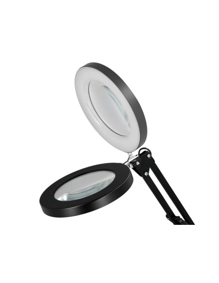 Lampara de escritorio q-connect hadar led 8w 380lm aluminio con pinza y lupa brazo doble color negro