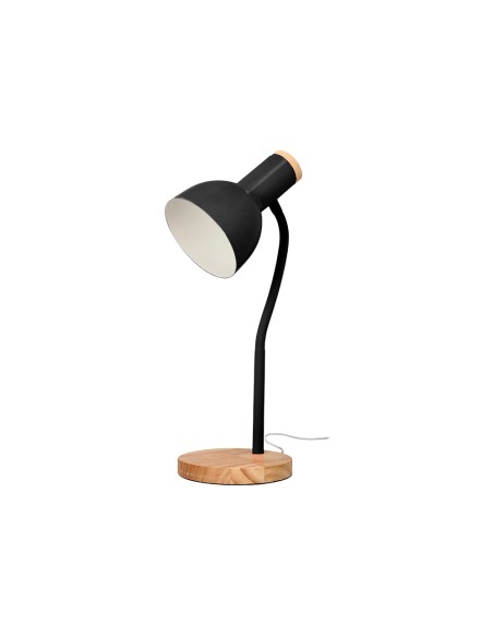 Lampara de escritorio q-connect orion metalica con detalles de madera brazo flexible color negro