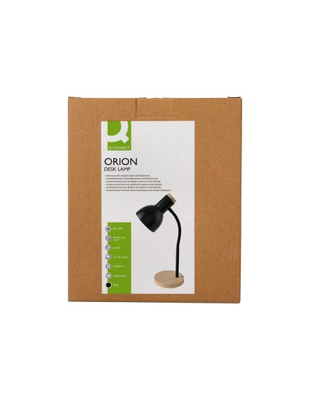Lampara de escritorio q-connect orion metalica con detalles de madera brazo flexible color negro