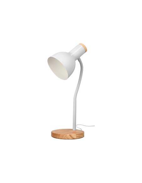 Lampara de escritorio q-connect orion metalica con detalles de madera brazo flexible color blanco
