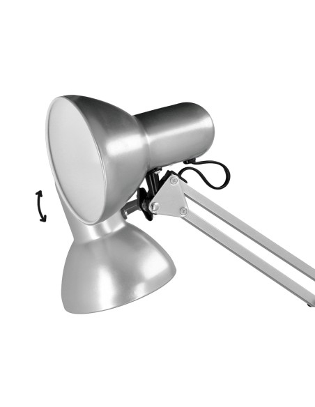 Lampara de escritorio q-connect antares metalica conpinza interruptor brazo doble 3 articulaciones color plata