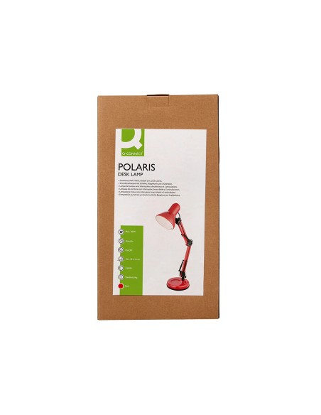 Lampara de escritorio q-connect polaris metalica con interruptor brazo doble tres articulaciones color rojo