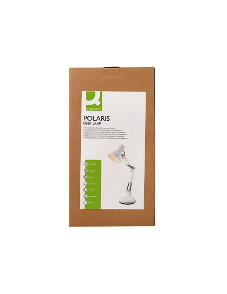 Lampara de escritorio q-connect polaris metalica con interruptor brazo doble tres articulaciones color blanco