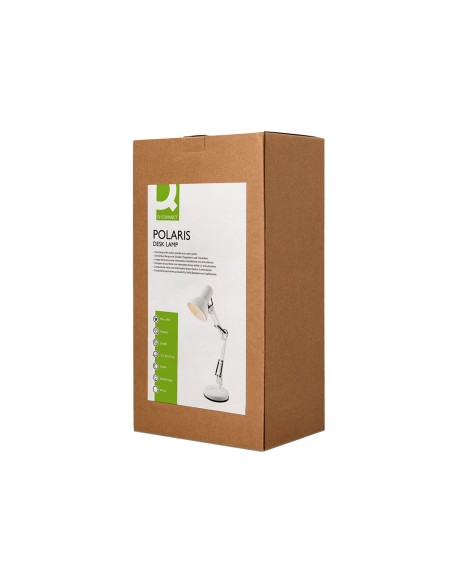 Lampara de escritorio q-connect polaris metalica con interruptor brazo doble tres articulaciones color blanco