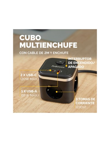 Regleta fellowes cubo multienchufes 3 tomas...