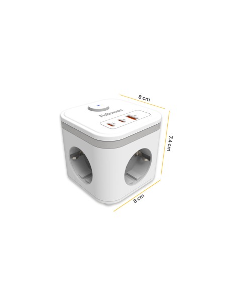 Regleta fellowes cubo multienchufes 3 tomas corriente + 2xusb c + a usb a color blanco