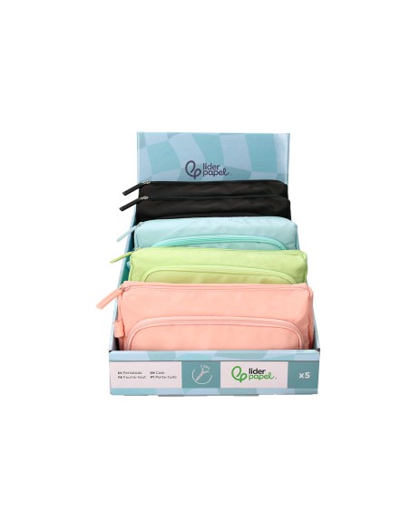 Estuche portatodo liderpapel minibag 2 cremalleras con bolsillo interior 210x100x70 mm