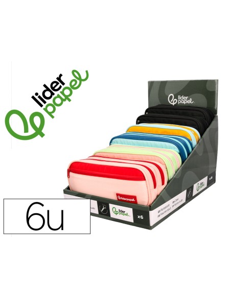 Estuche portatodo liderpapel duo 2 cremalleras con bolsillo frontal 220x90x50 mm