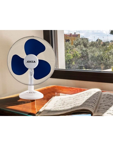 Ventilador de sobremesa jocca 3 velocidades 40 w sistema oscilacion y cabezal basculante diametro 300 mm