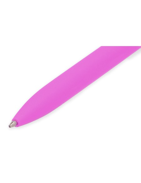 Boligrafo liderpapel punta 1 mm retractil con clip acabado soft touch tinta azul cuerpo rosa