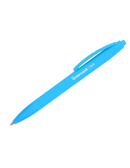 Boligrafo liderpapel punta 1 mm retractil con clip acabado soft touch tinta azul cuerpo azul cielo