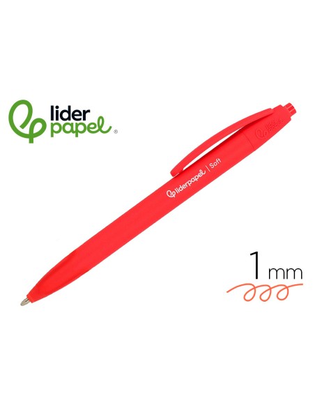 Boligrafo liderpapel punta 1 mm retractil con clip acabado soft touch tinta roja cuerpo rojo