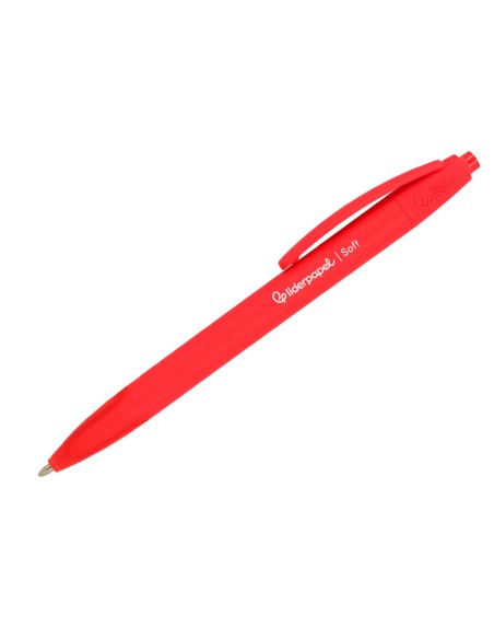 Boligrafo liderpapel punta 1 mm retractil con clip acabado soft touch tinta roja cuerpo rojo