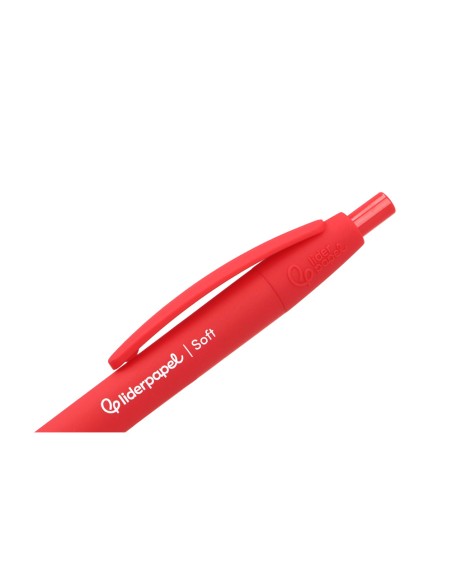 Boligrafo liderpapel punta 1 mm retractil con clip acabado soft touch tinta roja cuerpo rojo