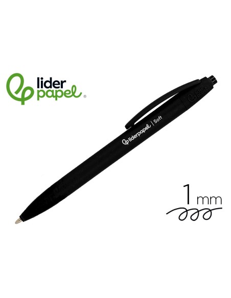 Boligrafo liderpapel punta 1 mm retractil con clip acabado soft touch tinta negra cuerponegro