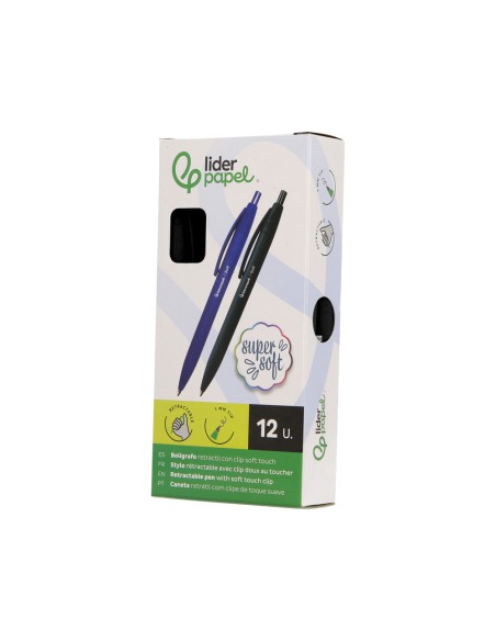 Boligrafo liderpapel punta 1 mm retractil con clip acabado soft touch tinta negra cuerponegro