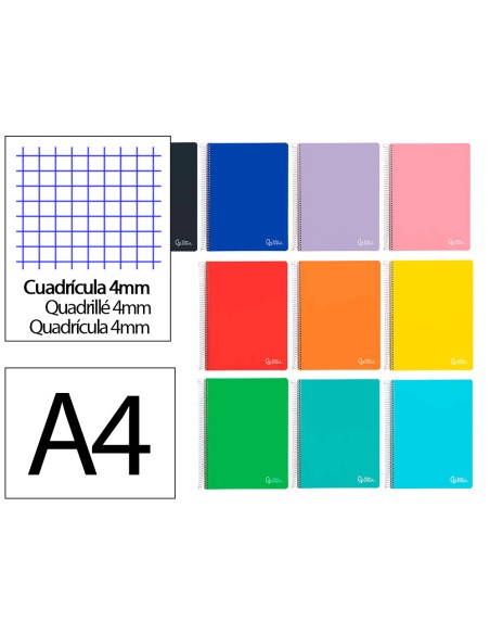 Cuaderno espiral liderpapel a4 witty tapa dura 120h 90gr cuadro 4mm con margen colores surtidos