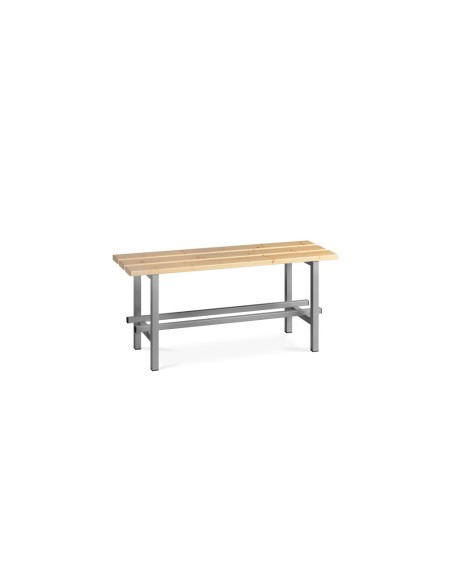 Banco de madera con zapatero estructura acero y listones de pino barnizados 1500 mm