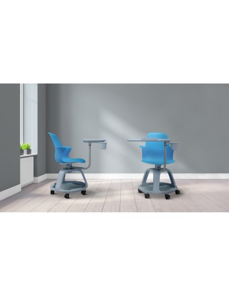 Silla bi-office confidente modular con ruedas y bandeja giratoria color azul 690x690x1050 mm